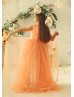 Peach Tulle High Low Floral Embellished Flower Girl Dress